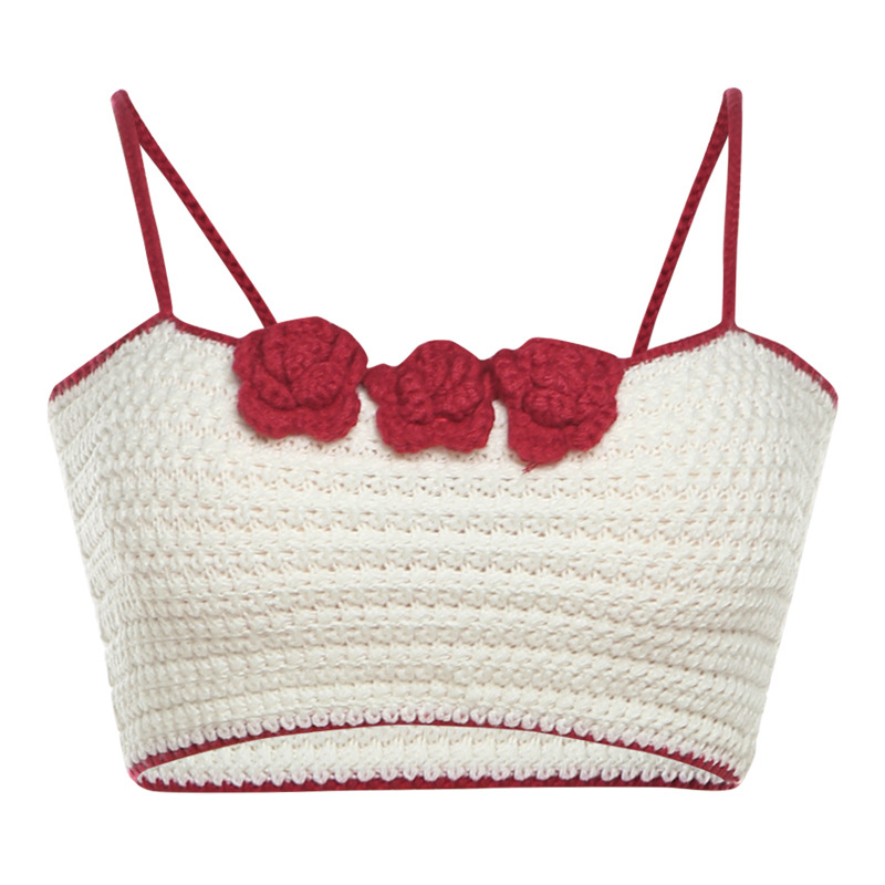 Fashion White Polyester Knitted Crocheted Camisole