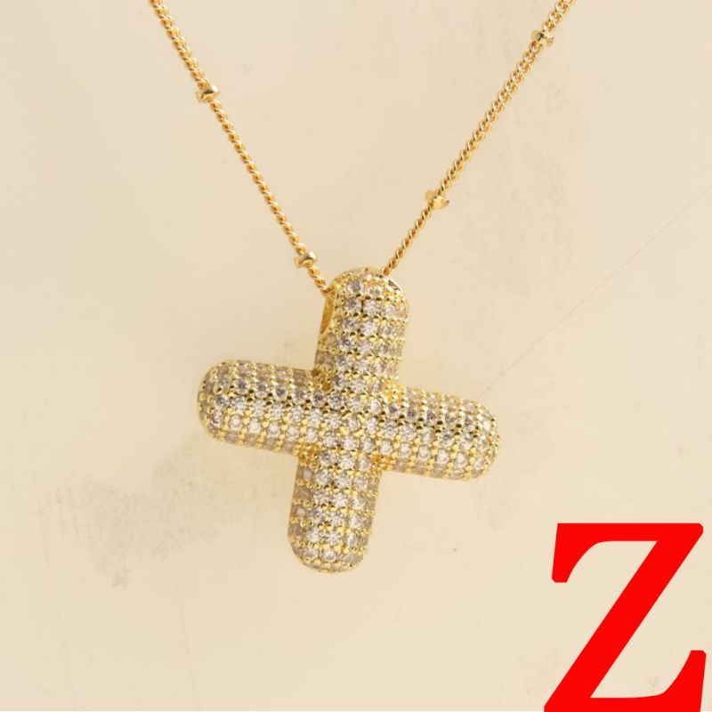 Fashion Gold Balloon Letter Z With Zirconium Copper Diamond Letter Necklace