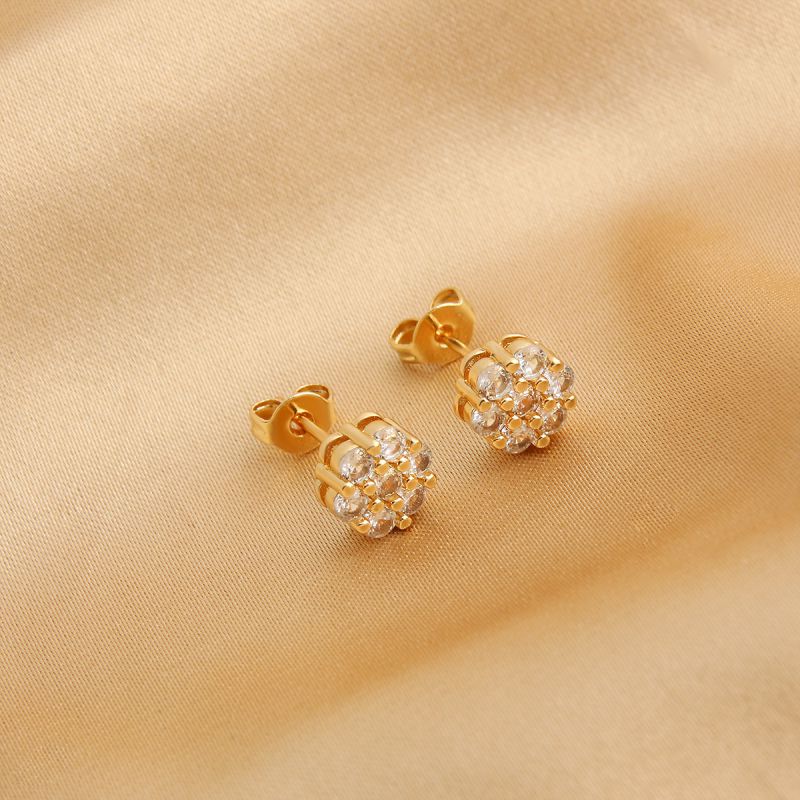 Fashion Champagne Gold Large Copper Diamond Flower Stud Earrings