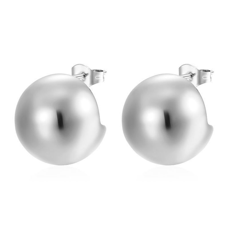 Fashion Silver Spherical Glossy Earrings
