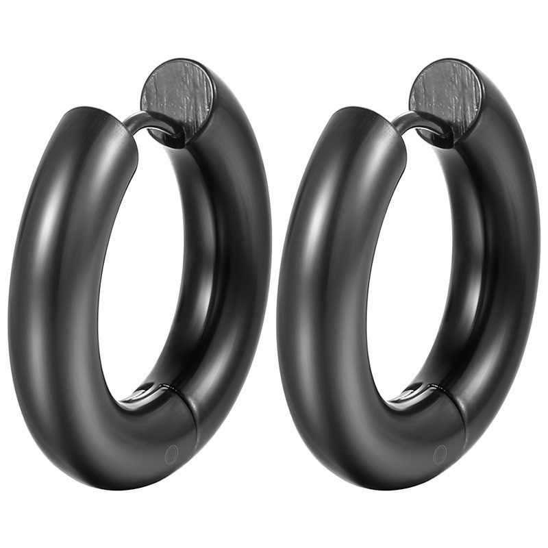 Fashion 5*16mm Black Titanium Steel Round Earrings
