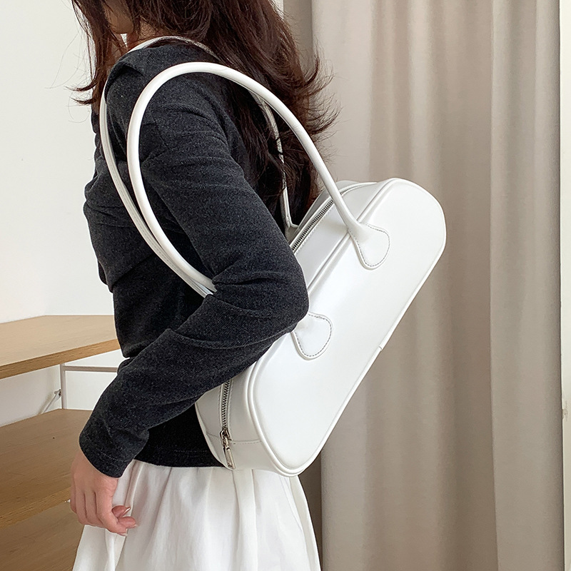 Fashion White Pu Large Capacity Shoulder Baguette Bag