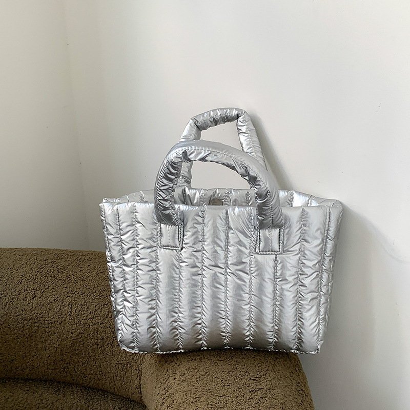 Fashion Silver Down Vertical Pattern Large Capacity Handbag