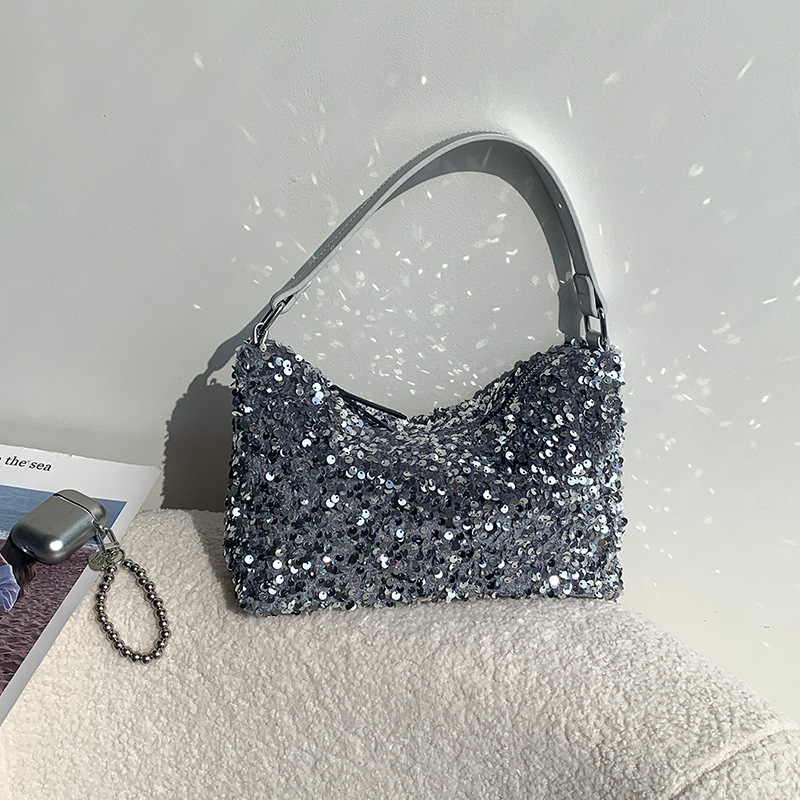 Fashion Grey Beaded Large-capacity Handbag