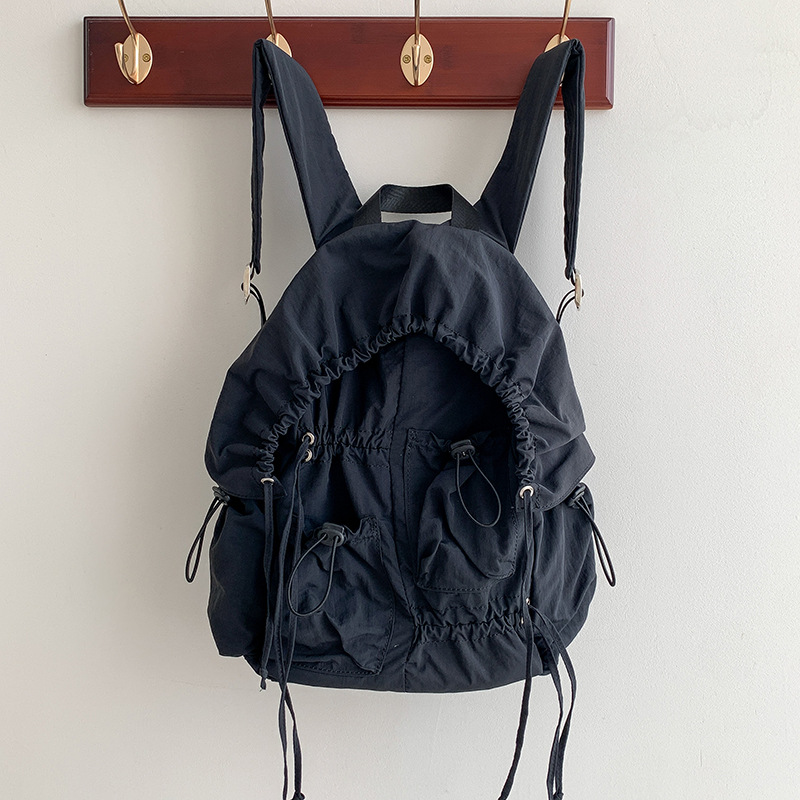 Fashion Khaki Nylon Drawstring Multi-pocket Backpack