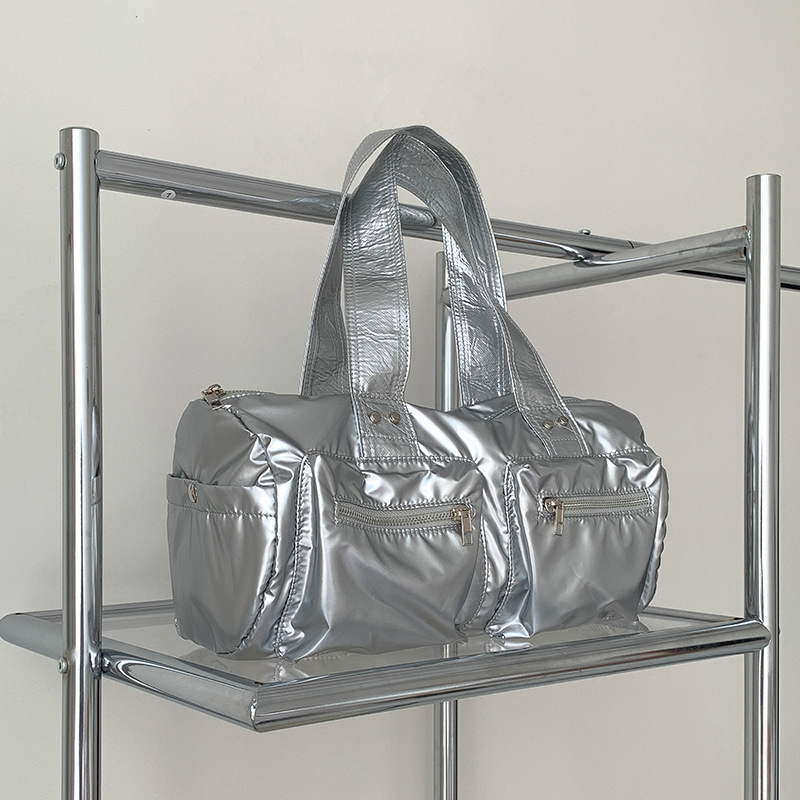 Fashion Silver Nylon Multi-pocket Large Capacity Shoulder Bag