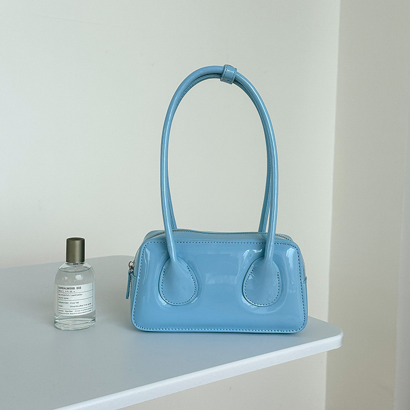 Fashion Blue Glossy Patent Leather Shoulder Bag