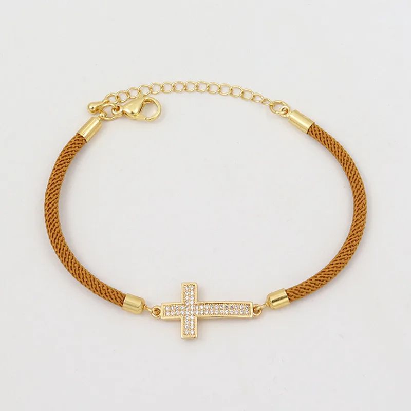 Fashion Khaki Cross Copper Diamond Cross Bracelet