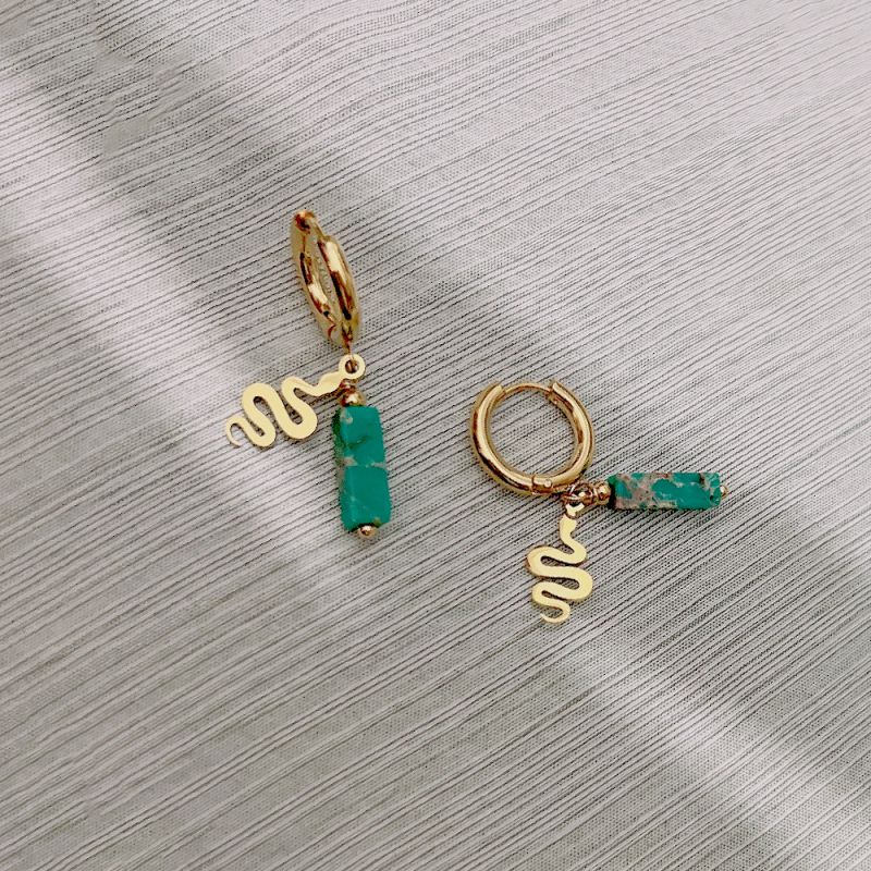 Fashion Glossy Snake-earrings Stainless Steel Turquoise Snake Earrings