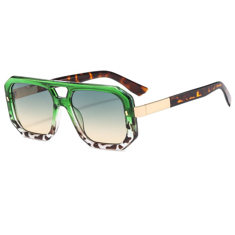 Fashion Green Tortoise Shell Frame With Green Tea Slices Pc Double Bridge Large Frame Sunglasses