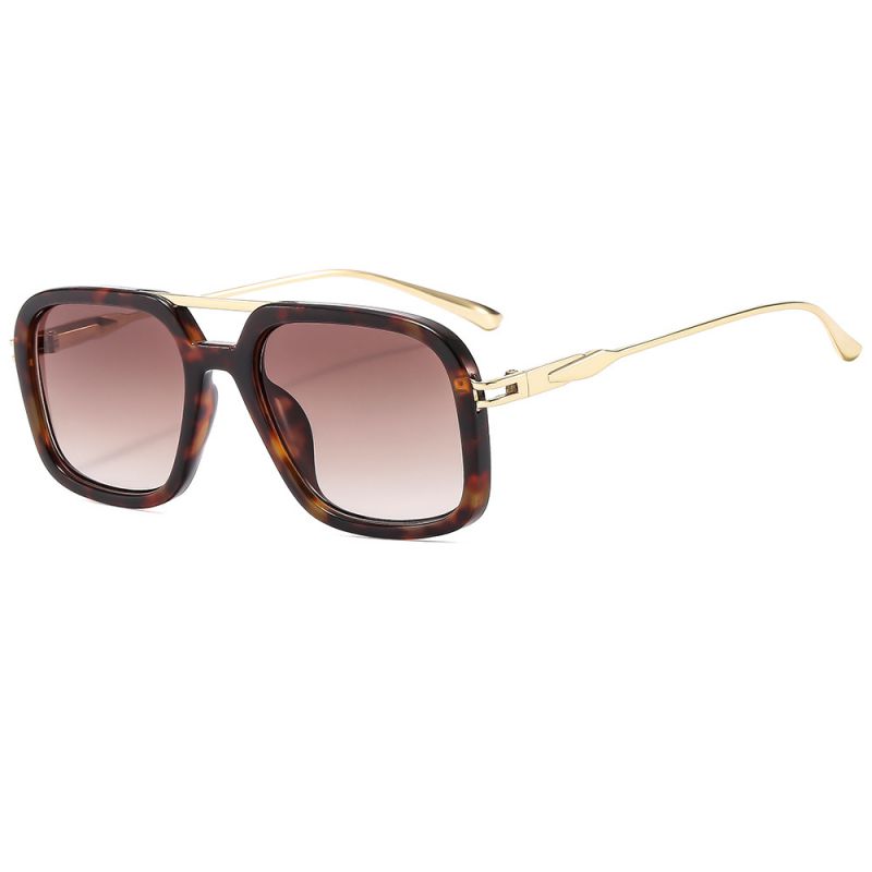 Fashion Leopard Print Frame With Tea Leaves Pc Double Bridge Large Frame Sunglasses