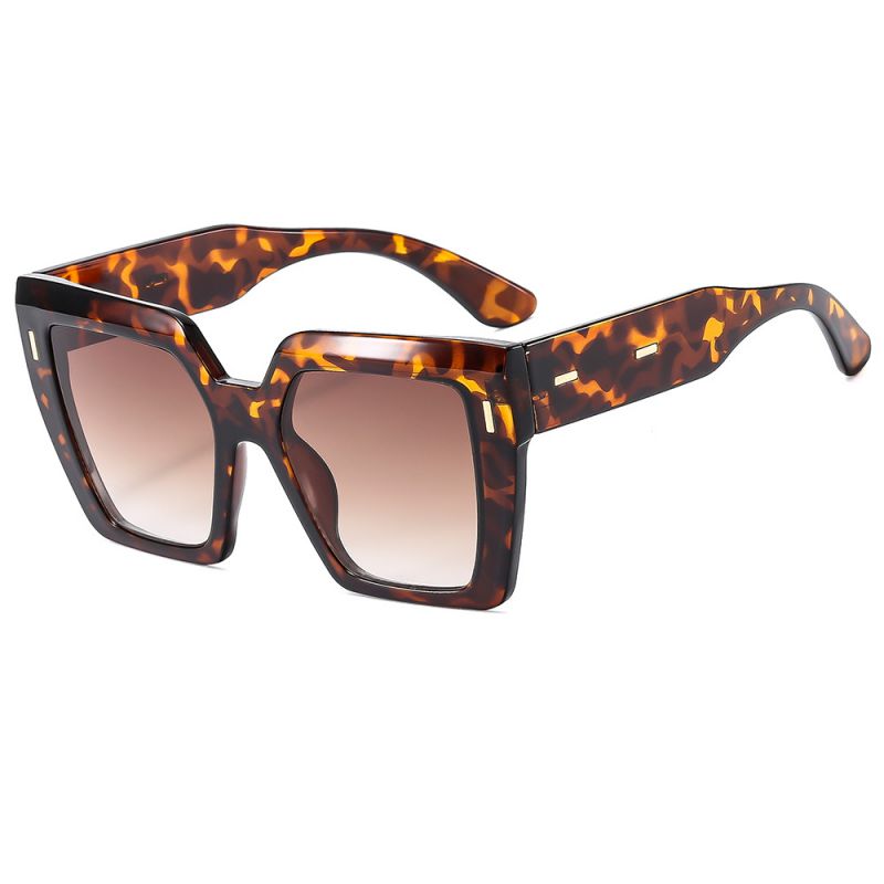 Fashion Leopard Print Frame With Tea Leaves Pc Square Large Frame Sunglasses