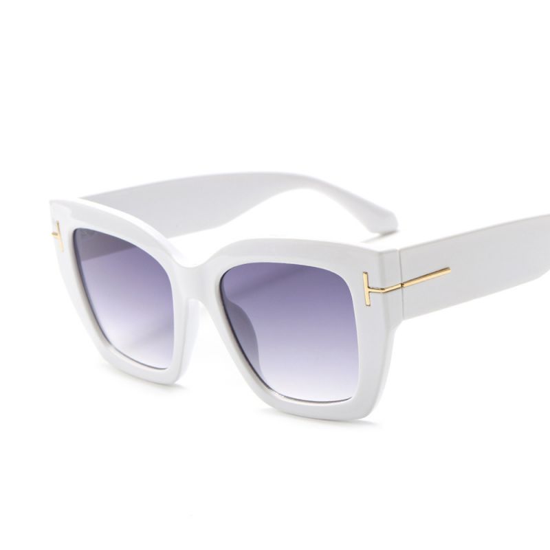 Fashion White Frame Double Gray Film Metal Large Frame Sunglasses