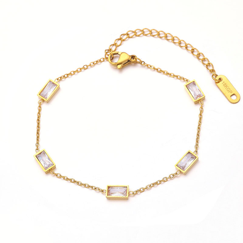 Fashion Gold Stainless Steel Square Diamond Bracelet