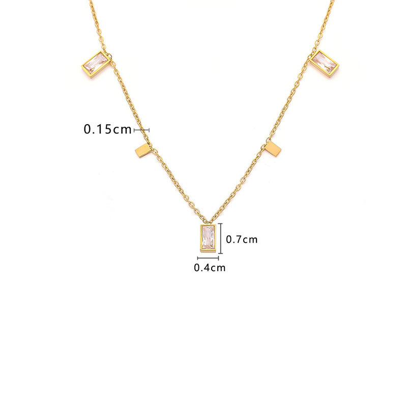 Fashion Gold Necklace Stainless Steel Square Diamond Necklace