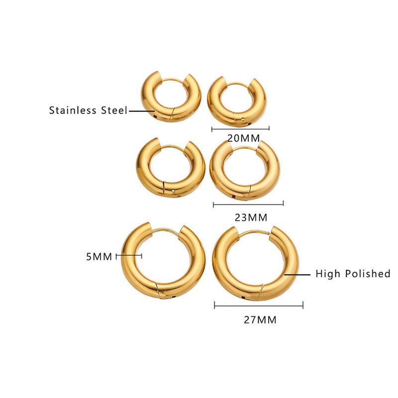 Fashion Gold 27mm Stainless Steel Round Earrings