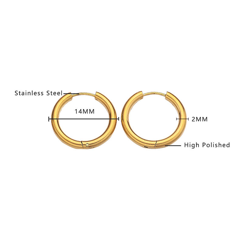 Fashion Gold 14mm Titanium Steel Round Earrings