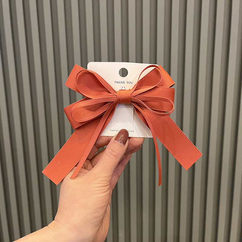 Fashion Orange Red Children's Hair Clip With Ribbon Bow
