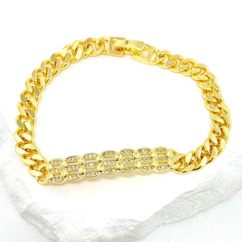 Fashion Golden 7 Gold-plated Copper Geometric Bracelet With Diamonds