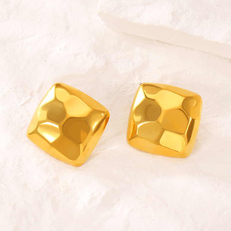 Fashion Golden 9 Titanium Steel Pleated Square Stud Earrings