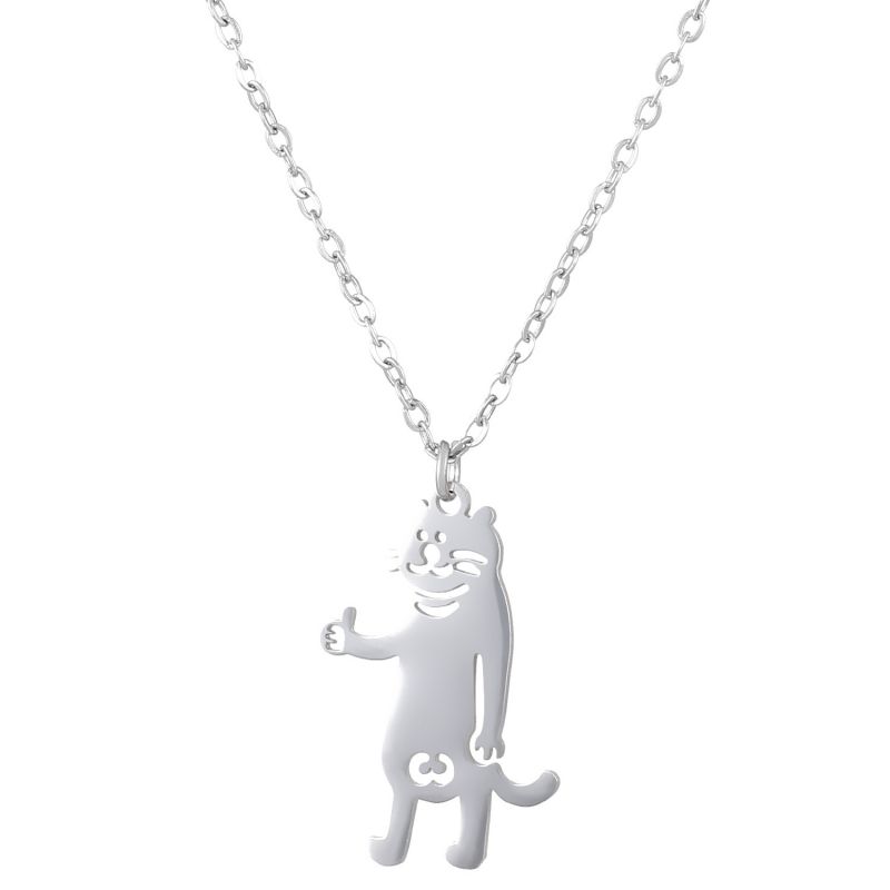 Fashion Silver Stainless Steel Cat Necklace