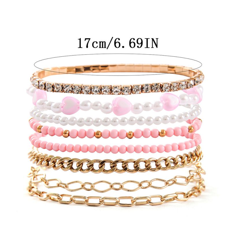 Fashion Gold Rice Beads Bead Chain Bracelet Set