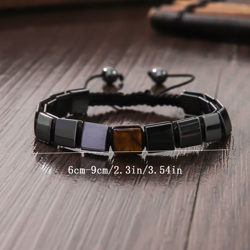 Fashion Black Square Black Bile Beaded Tiger Eye Men's Bracelet