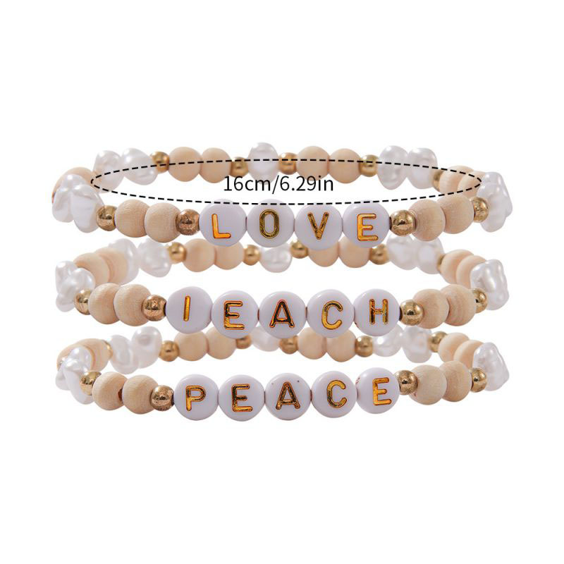Fashion Khaki Acrylic Geometric Ball Beads Letter Bead Bracelet Set