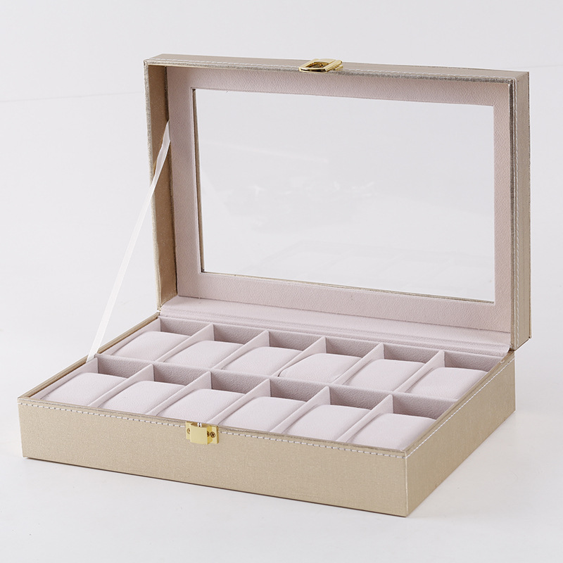 Fashion Framed Paper Gold 12 Bits Pu Flip Watch Storage Box