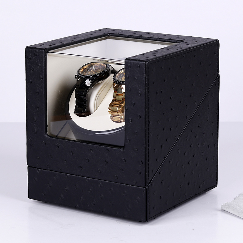 Fashion Ostrich Pattern + Rice Pu Leather Automatic Winding Watch Box