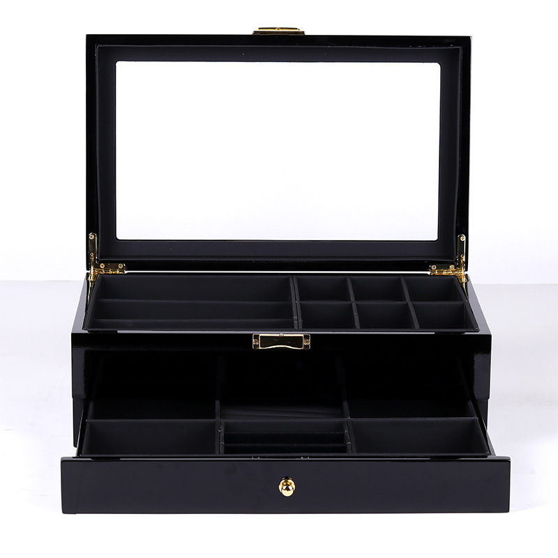 Fashion Black Glossy Double Layer Jewelry Box Paint Double Layer Jewelry Storage Box