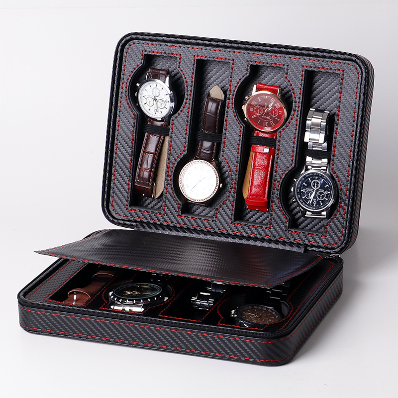 Fashion Full Carbon 8-bit Watch Bag Pu Leather Rectangular Jewelry Storage Box