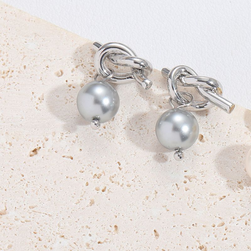 Fashion Gray Pearl (silver) Copper Geometric Pearl Earrings