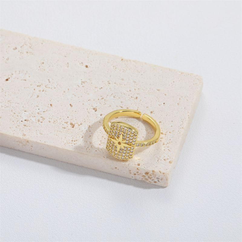 Fashion Oval White Zirconium Gold-plated Copper Geometric Open Ring With Diamonds