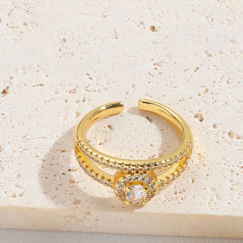 Fashion Round White Zirconium Copper And Diamond Geometric Open Ring