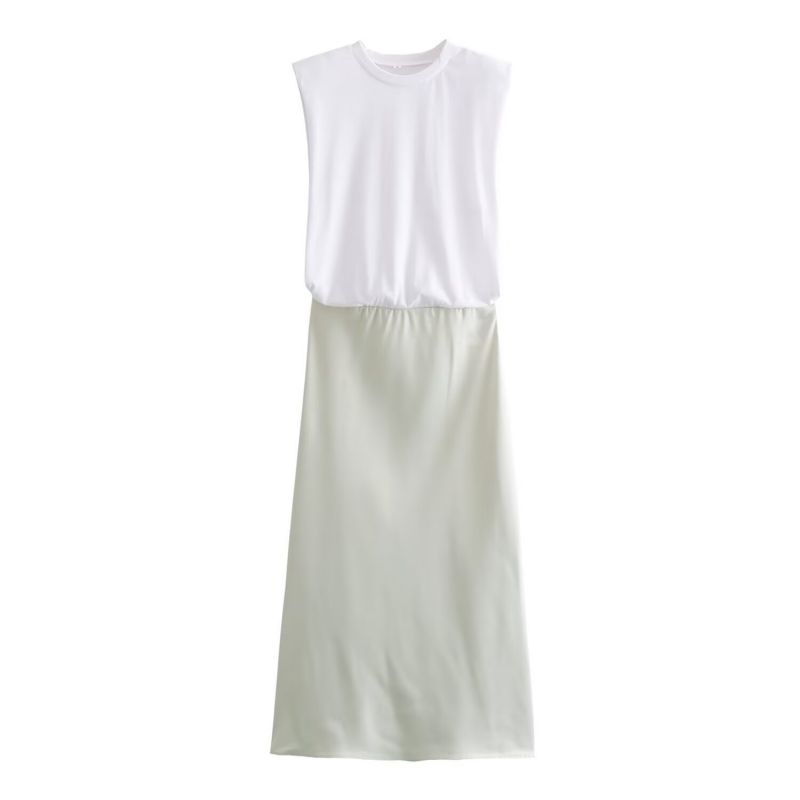 Fashion White Silk Satin Colorblock Patchwork Knee-length Skirt