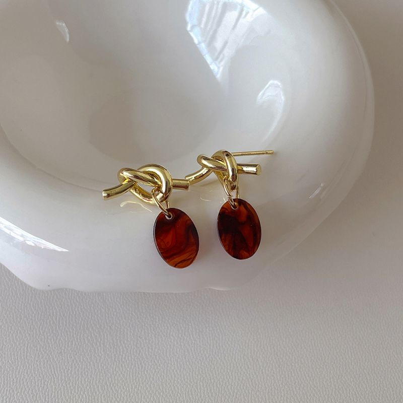 Fashion Amber Metal Knotted Acrylic Drop Earrings