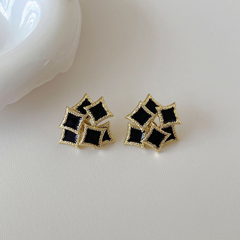 Fashion Black Copper Dripping Geometric Earrings