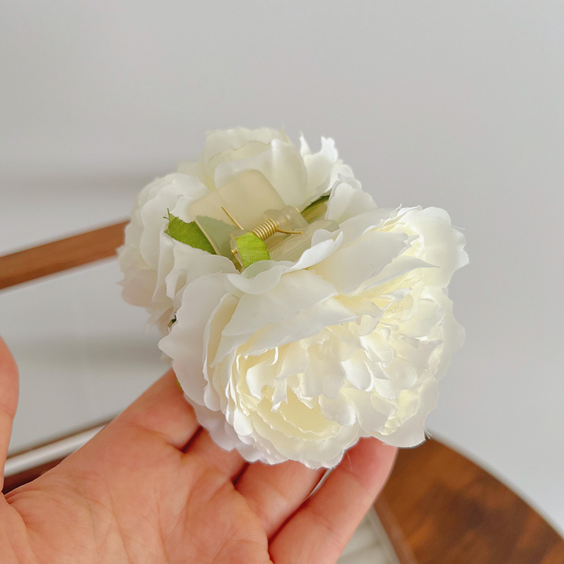 Fashion White Rose Clip Fabric Flower Clip