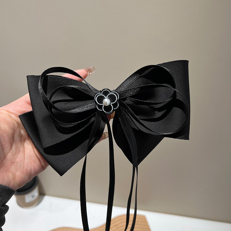 Fashion Black Bow Pearl Ribbon Hairpin Fabric Bow Pearl Ribbon Hairpin
