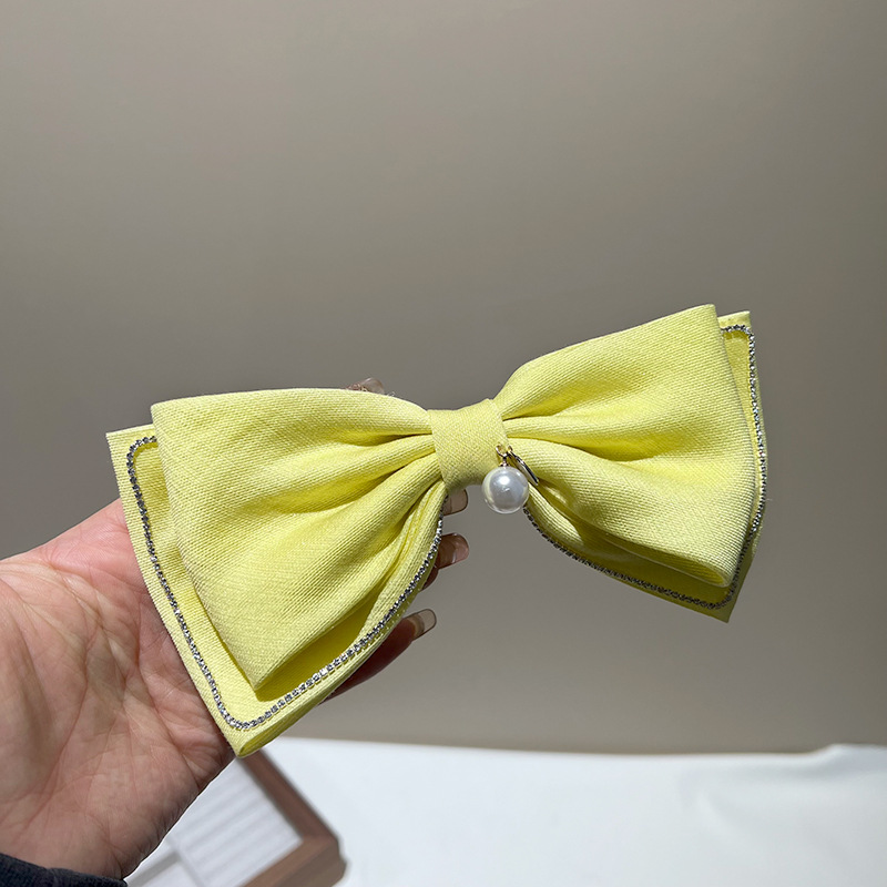 Fashion Yellow Pearl Bow Clip Fabric Pearl Bow Hair Clip