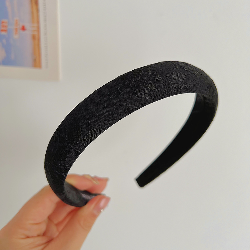 Fashion Black New Chinese Sponge Hairband Fabric Embroidered Wide-brimmed Headband
