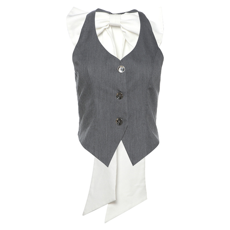 Fashion Grey Polyester Buttoned Cardigan Top