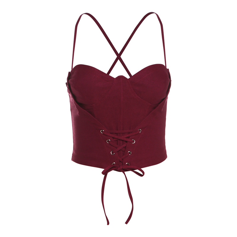 Fashion Wine Red Polyester Lace-up Vest