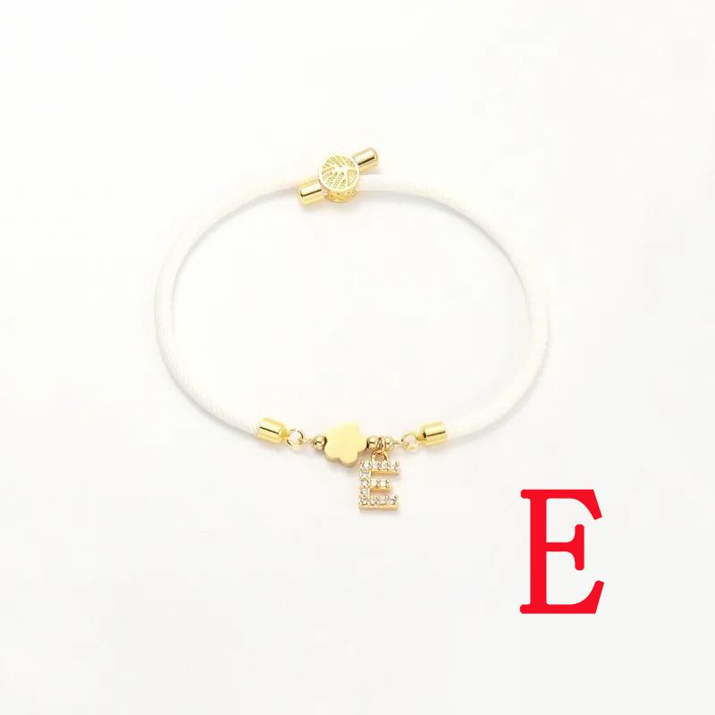 Fashion White Five-leaf Titanium Steel + Copper Micro-inlaid Letters + Positioning Beads E Stainless Steel Diamond 26 Letter Flower Bracelet