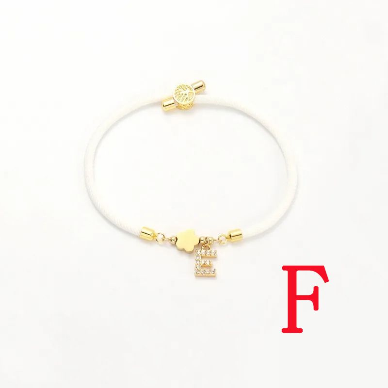 Fashion White Five-leaf Titanium Steel + Copper Micro-inlaid Letters + Positioning Beads F Stainless Steel Diamond 26 Letter Flower Bracelet