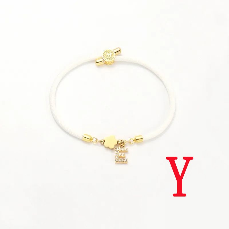 Fashion White Five-leaf Titanium Steel + Copper Micro-inlaid Letters + Positioning Beads Y Stainless Steel Diamond 26 Letter Flower Bracelet