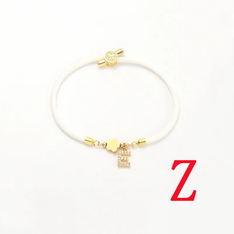 Fashion White Five-leaf Titanium Steel + Copper Micro-inlaid Letters + Positioning Beads Z Stainless Steel Diamond 26 Letter Flower Bracelet