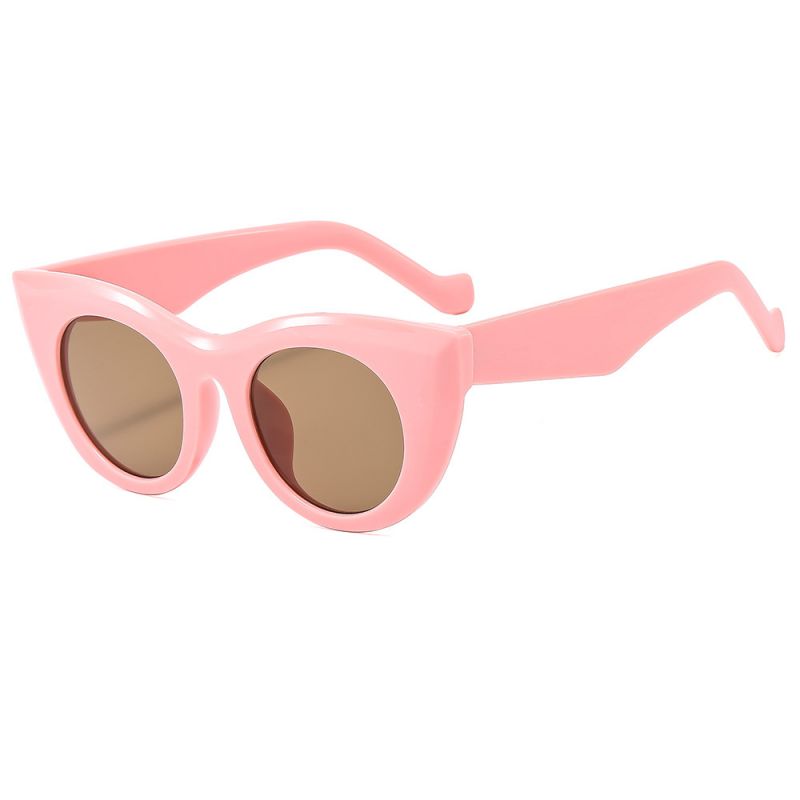 Fashion Pink Frame Tea Slices Cat Eye Round Sunglasses