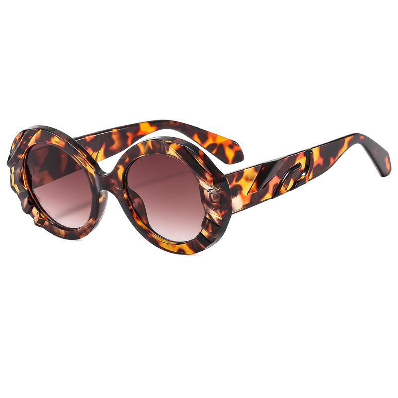 Fashion Leopard Print Frame With Tea Leaves Pc Round Sunglasses